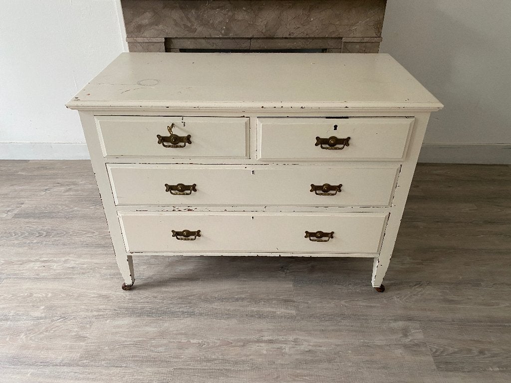Witte vintage lade kast, Huis en Inrichting, Ophalen, Gebruikt, 100 tot 150 cm, Vintage