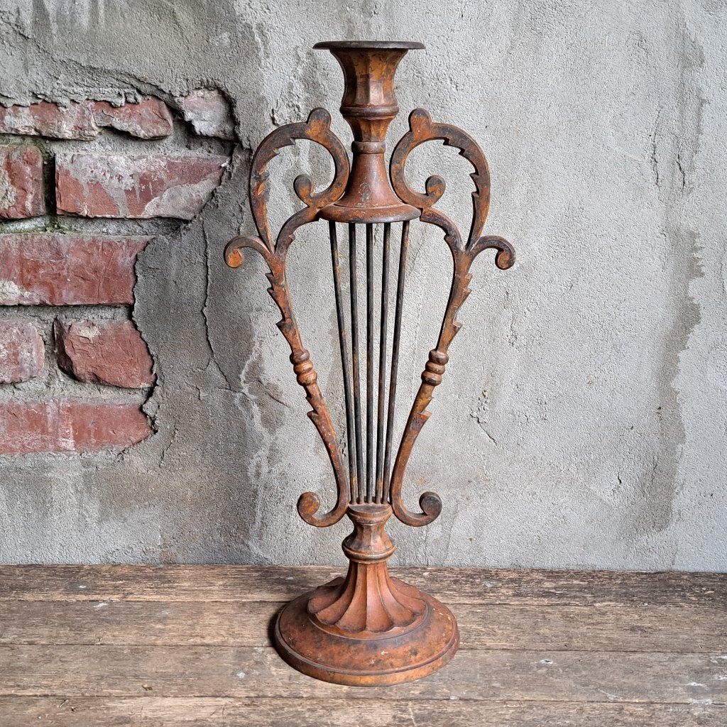 Sierlijke brocante gietijzeren kandelaar hoogte 44cm *Etage3, Gebruikt, ., Ophalen of Verzenden, .