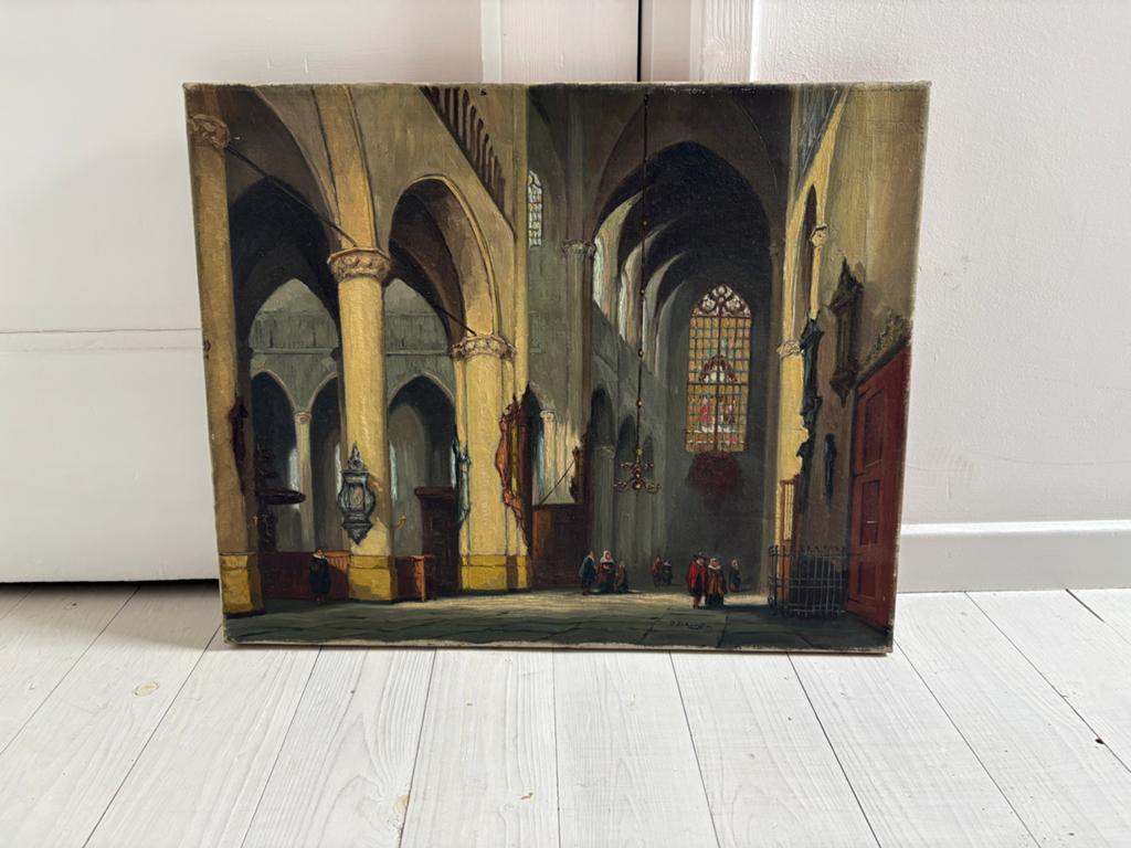 J. Schaeffer - Schilderij Interieur van een Kerk, Antiek en Kunst, Ophalen