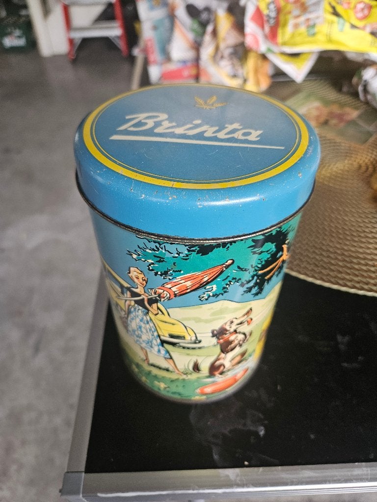 Vintage Brinta blik met nostalgische afbeelding, Verzamelen, Ophalen, Huis en Inrichting
