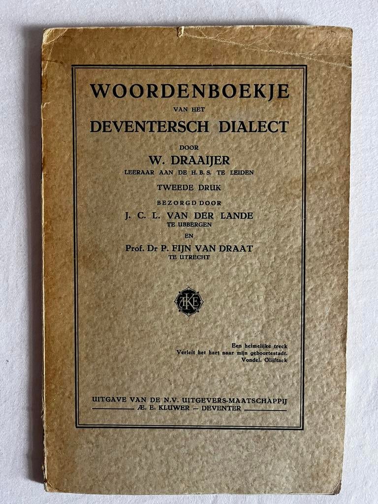 Woordenboek Deventef dialect, Ophalen of Verzenden, 19e eeuw, Gelezen