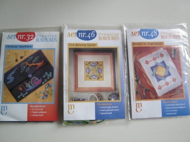 3 x Borduurpakketjes   compleet stof Dmc / katoen zie foto´s, Verzenden, Nieuw, Patroon