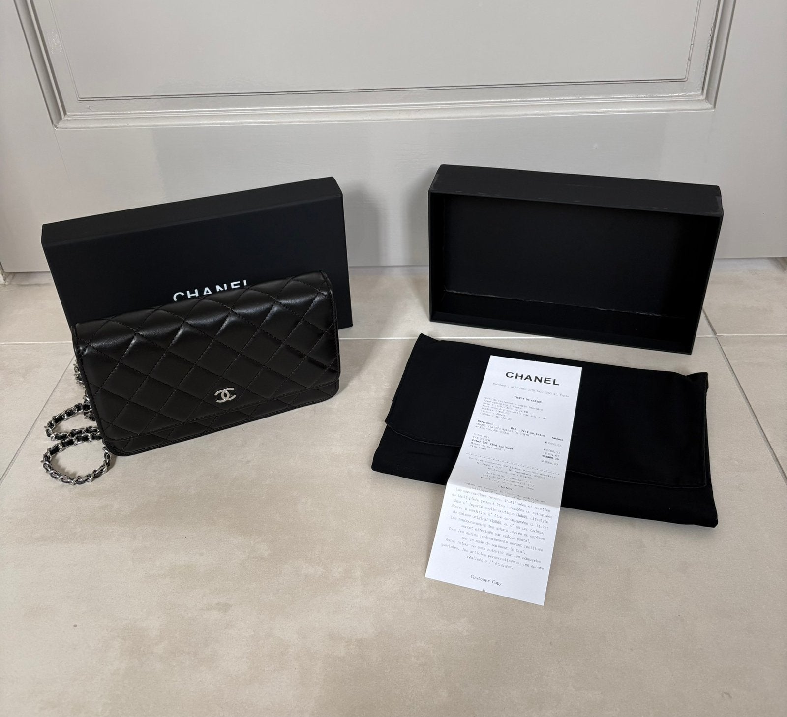 Chanel klassieke Wallet on chain, zwart & bordeaux, Verzenden, Zo goed als nieuw, Zwart, Schoudertasje