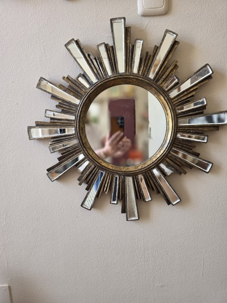 Sunburst Spiegel ca 1960, Huis en Inrichting, Woonaccessoires | Spiegels, Ophalen, Rond, Zo goed als nieuw, Minder dan 100 cm