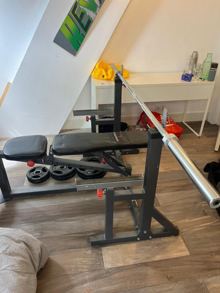 Complete Officiële Olympische Halterbank Set – Powermark & H, Ophalen, Gebruikt, Benen, Fitnessbank