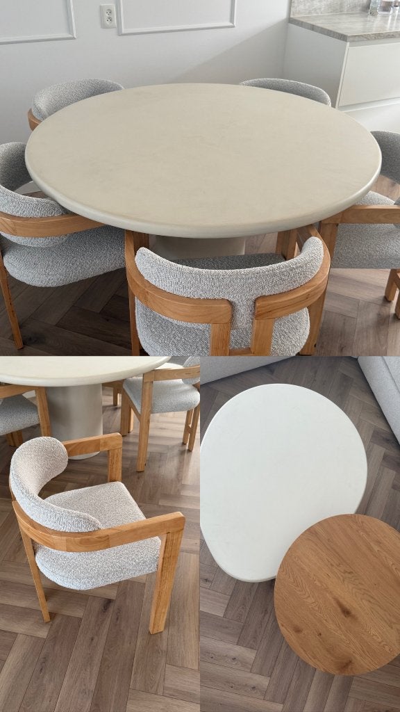 COMPLETE SET> Eettafel met 5 stoelen en 2 salontafels, Ophalen, 100 tot 150 cm, Rond, 50 tot 100 cm