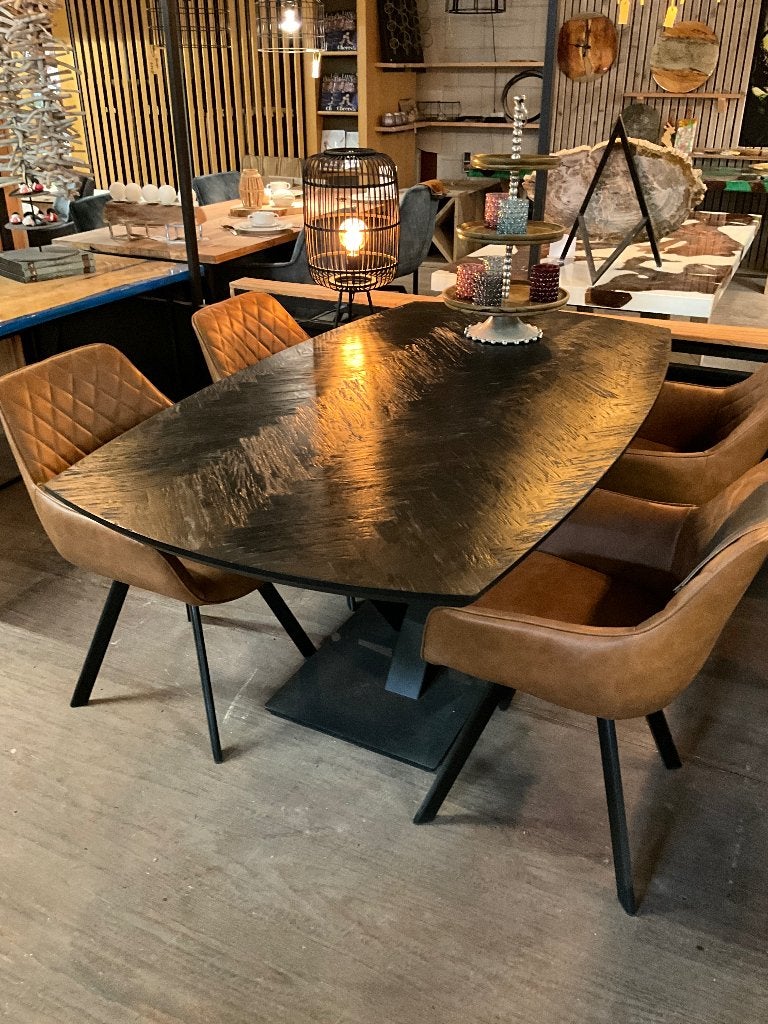 Zwarte Eiken Visgraat Tafel - 180x100 - Deens ovaal., 100 tot 150 cm, Eikenhout, Ophalen of Verzenden, Rechthoekig