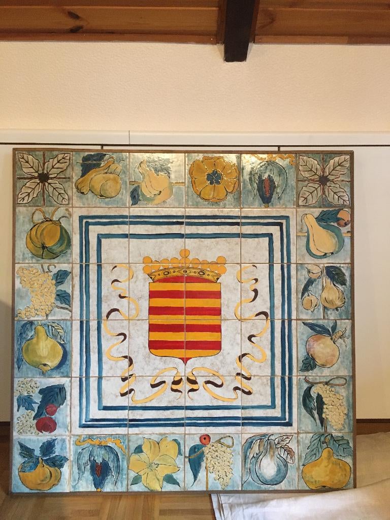 Schilderij Limburgs wapenschild op tegels met houten kader., Antiek en Kunst, Kunst | Schilderijen | Klassiek, Ophalen