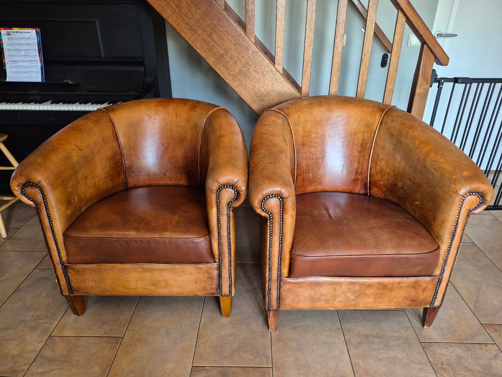 Fauteuil schapenleer, Ophalen, Gebruikt, 50 tot 75 cm, Leer