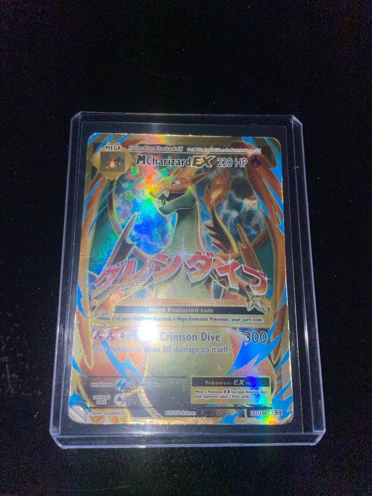 Beschadigde M Charizard EX Pokémon kaart (Crimson Dive), Ophalen of Verzenden, Gebruikt, Losse kaart, Foil