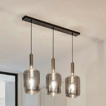 Light & Living hanglamp LEKAR (goud/rookglas, 3 Lamp, 1m), Ophalen, Zo goed als nieuw, Glas, Modern