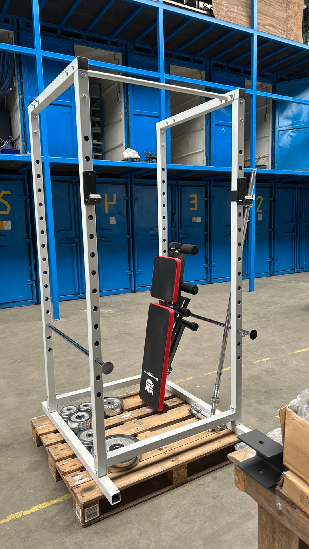 Mooie Squat/Bankdruk Powerrack met bankje en gewichten, Ophalen, Gebruikt