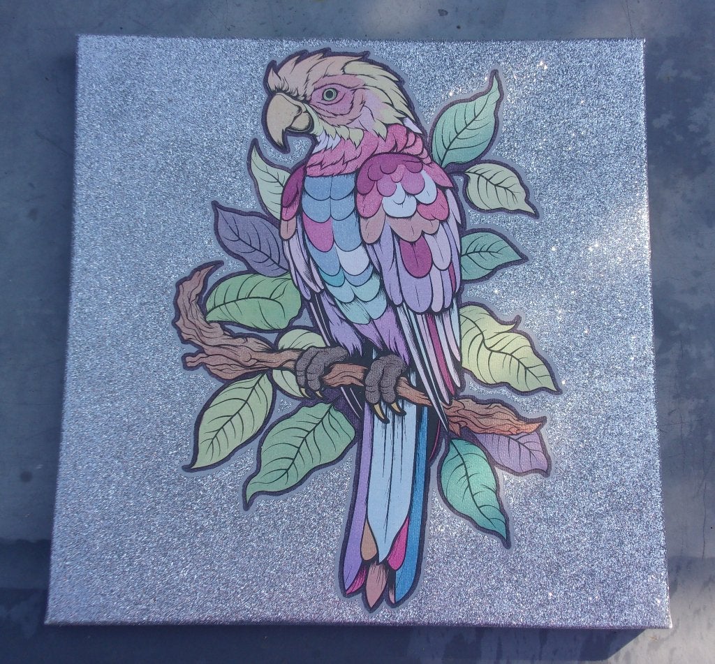 Handgekleurd canvas schilderijtje papegaai, Ophalen of Verzenden, Nieuw, Schilderij