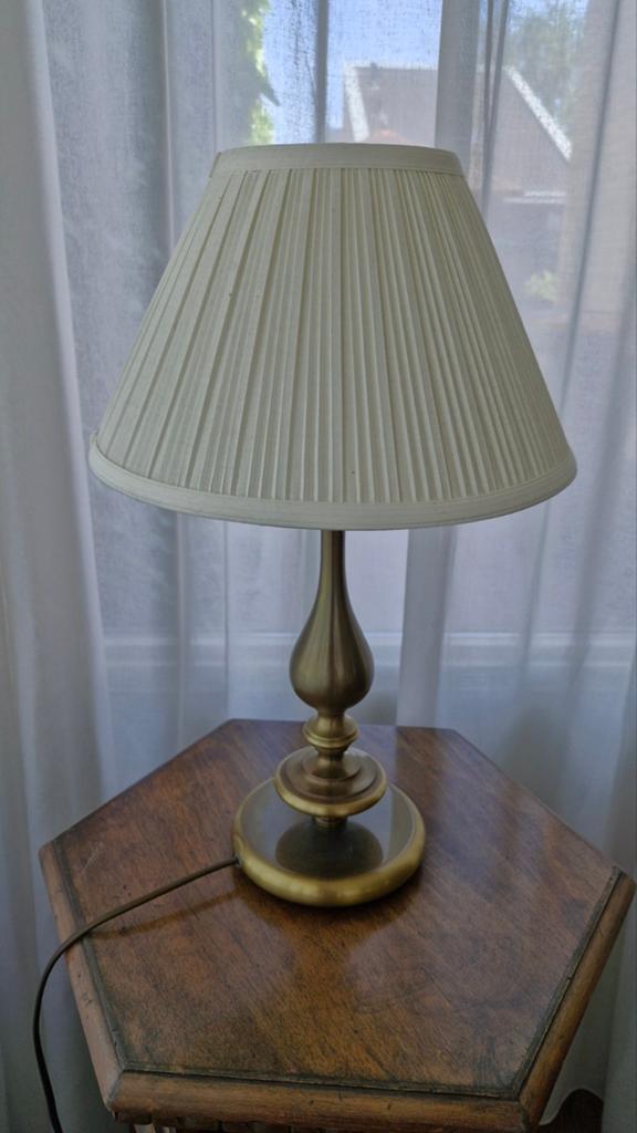 Vintage Tafellamp met Plissé Kap - Messing, Ophalen