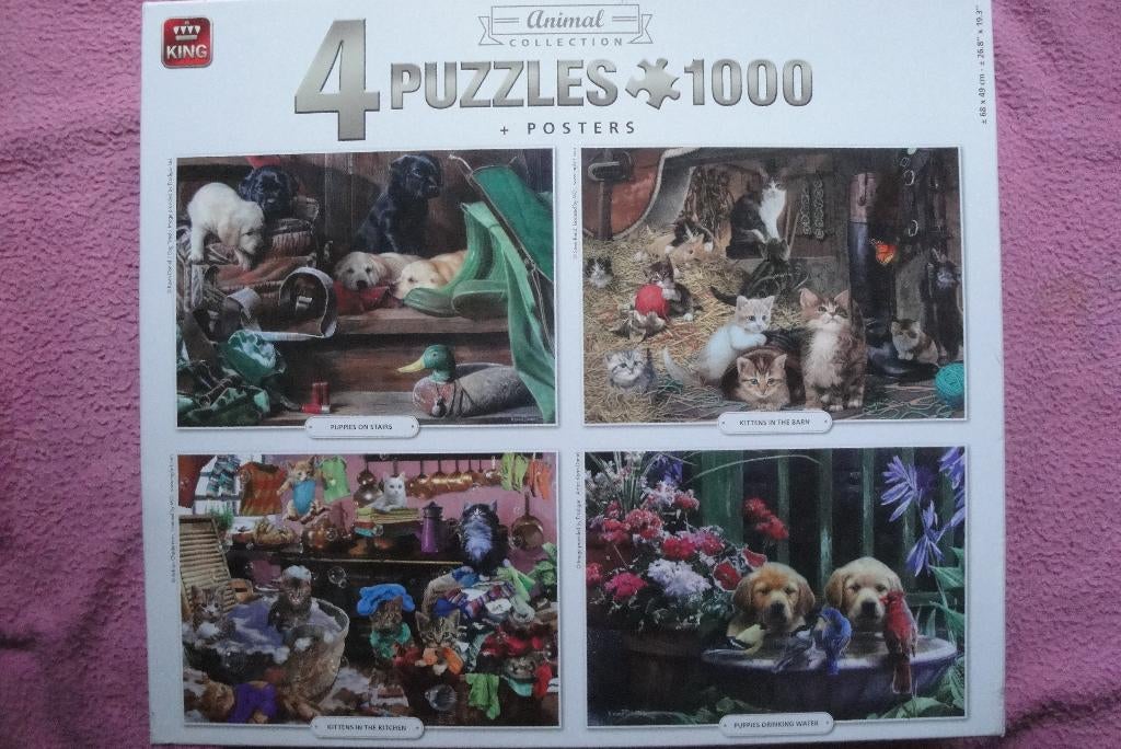 KING ANIMAL COLLECTION PUZZLES  4x 1.000st. voor 4,95euro, Ophalen of Verzenden, 500 t/m 1500 stukjes, Zo goed als nieuw, Legpuzzel