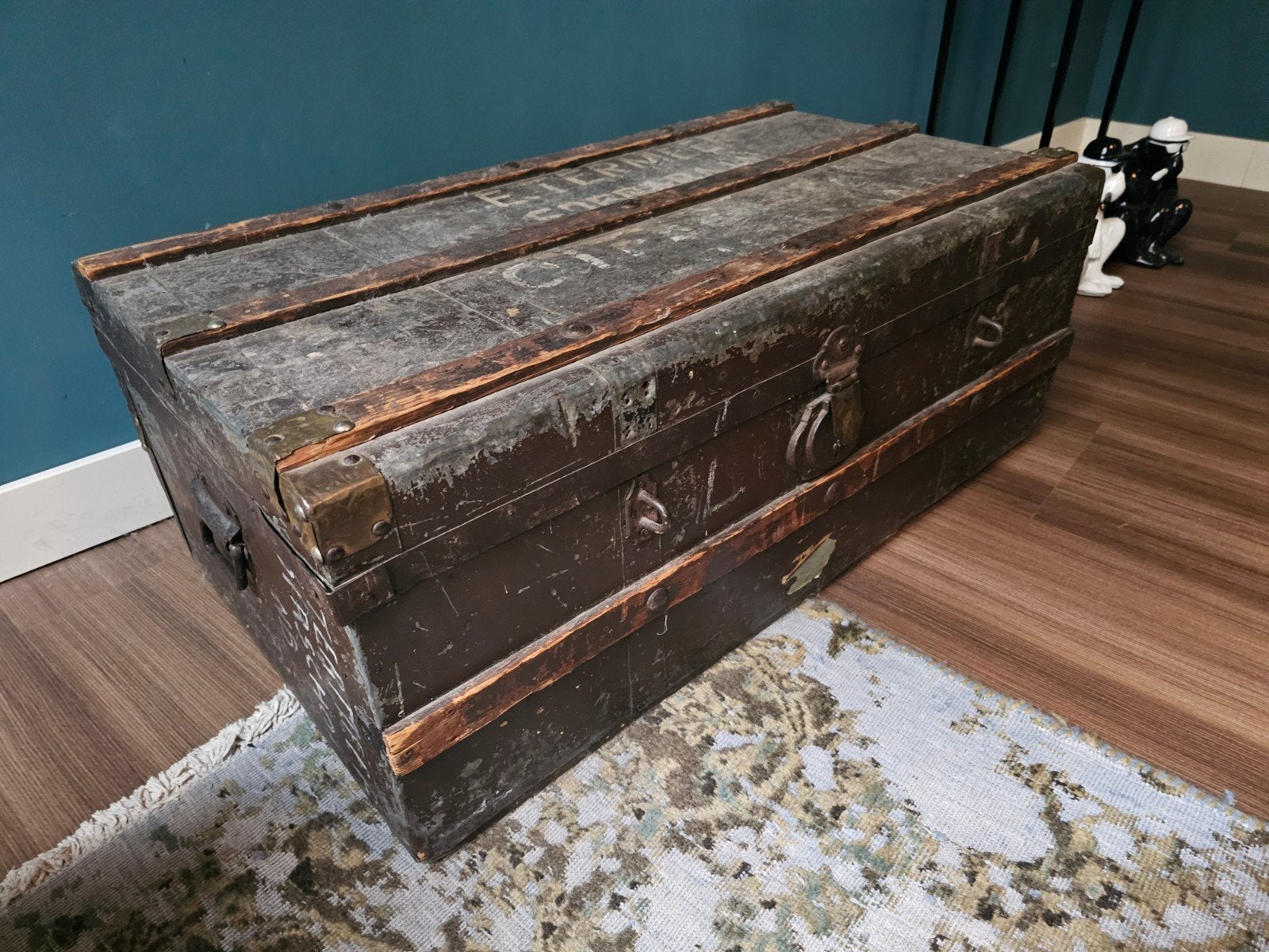 Antieke houten reiskist met zinkbekleding, Ophalen, Gebruikt, Overige houtsoorten