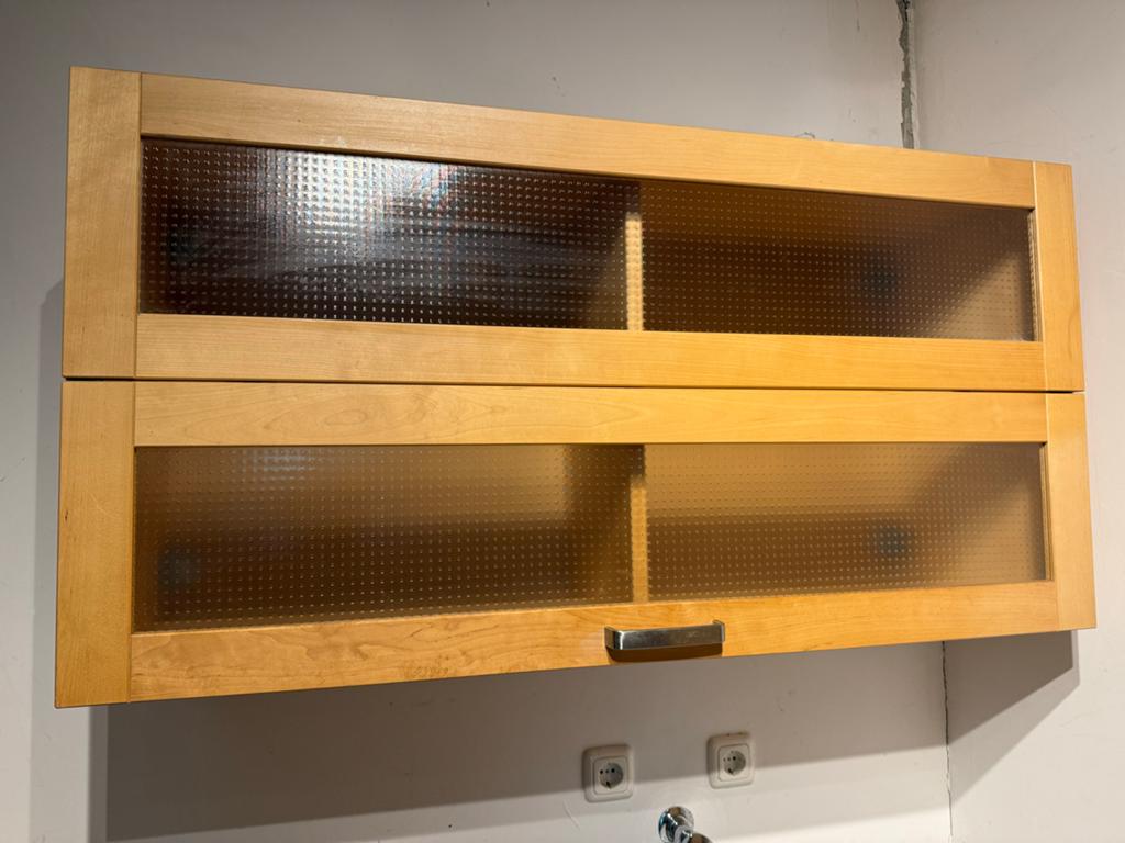 Houten wandkast met glazen deuren, Huis en Inrichting, Kasten | Overige, Ophalen, Gebruikt