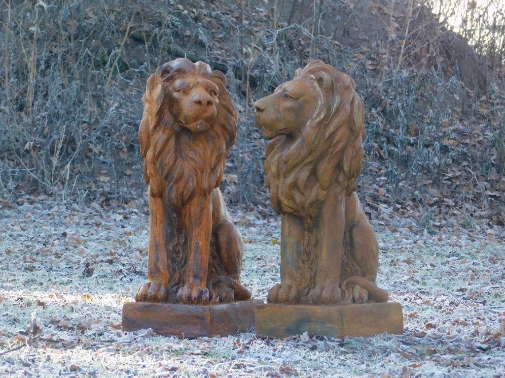 Set leeuwen - links en rechts kijkend - polystone oxid, Dierenbeeld, Kunststof, ., Ophalen of Verzenden
