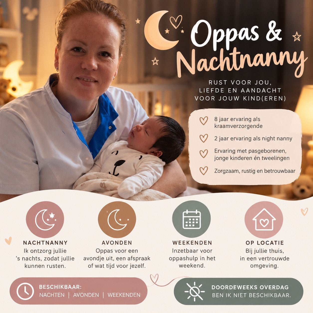 Nachtnanny / avond- en weekendoppas aangeboden, Diensten en Vakmensen, Oppas aan huis