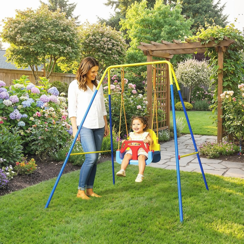 Prachtige babyschommel met opvouwbaar stalen frame, Ophalen of Verzenden, Nieuw, Schommel