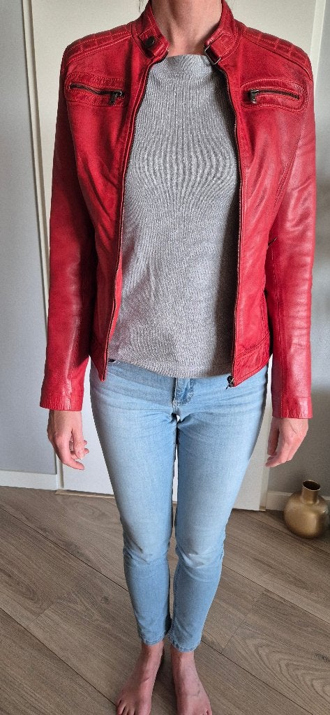 Leren jasje rood, Ophalen of Verzenden, Zo goed als nieuw, Jasje, Maat 36 (S)