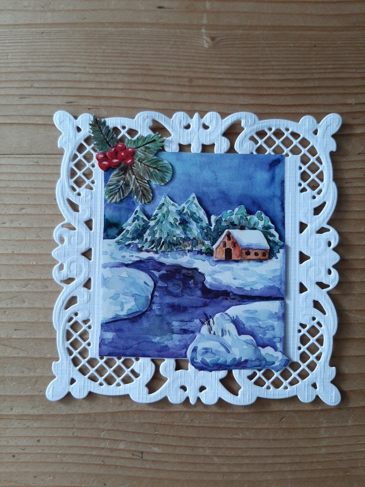 stans kaart opleg met 3d plaatje kerst sneeuwlandschap, Ophalen of Verzenden, Nieuw, Kerst