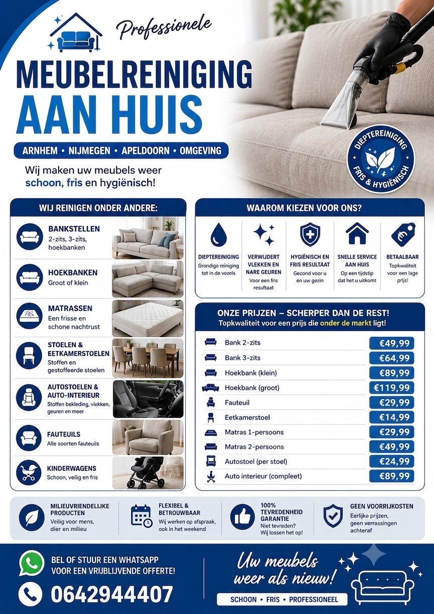 Professionele Meubelreiniging Aan Huis – Arnhem, Nijmegen, A, Ophalen