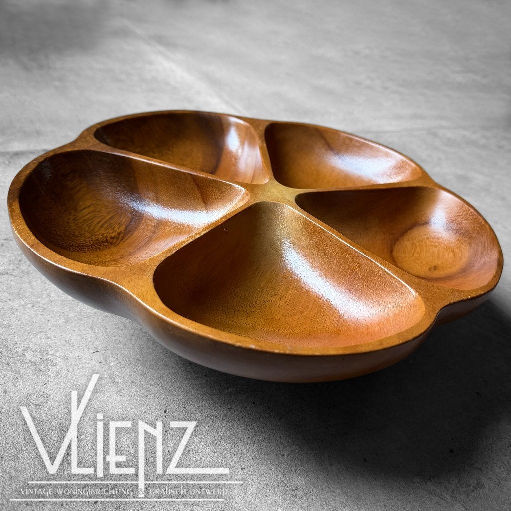 Vintage houten snackschaal vakken, Lazy Susan hapjes, Ophalen of Verzenden, Huis en Inrichting