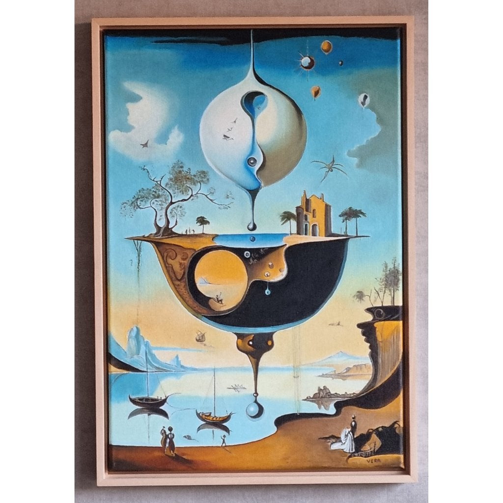 Schilderij Life but Dali style, Antiek en Kunst, Abstract, Handgeschilderd, Ophalen of Verzenden, Olieverf
