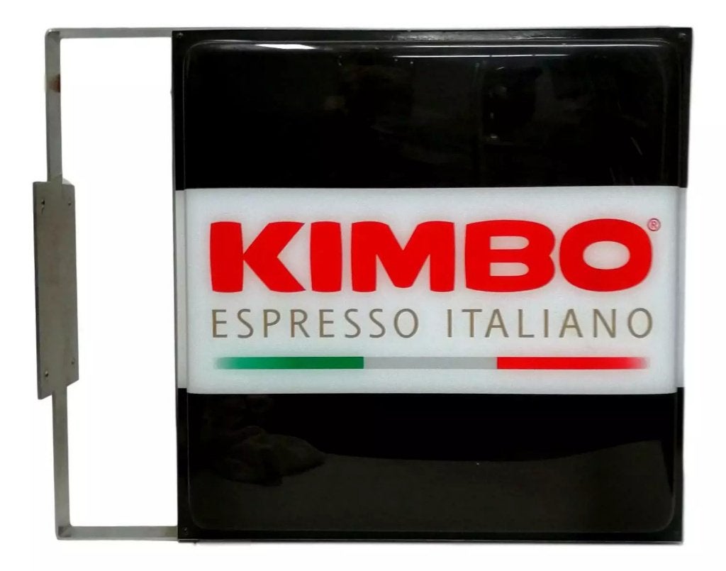 Dubbelzijdig KIMBO koffie new light sign met ophangbeugel., Ophalen, Nieuw, Reclamebord