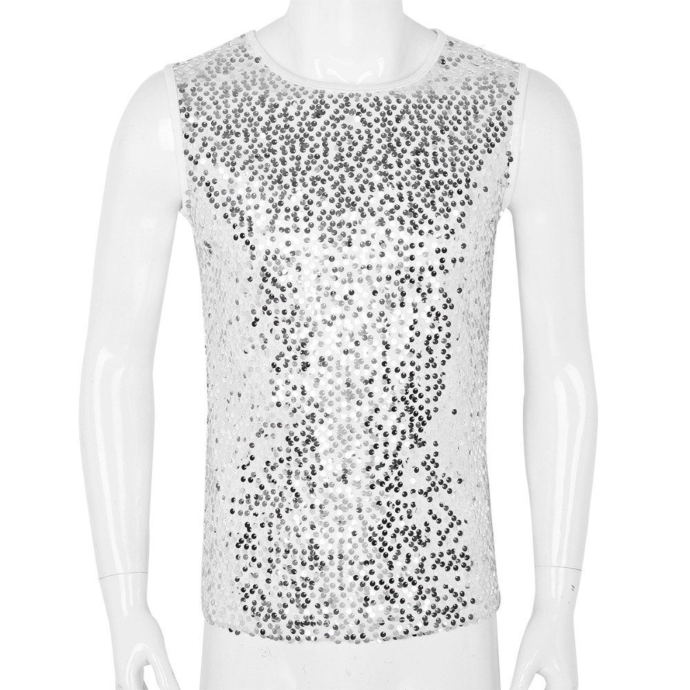 Wit heren glitter hemd mannen shirt top festival glimmend, Verzenden, Nieuw, Overige maten, Kleding