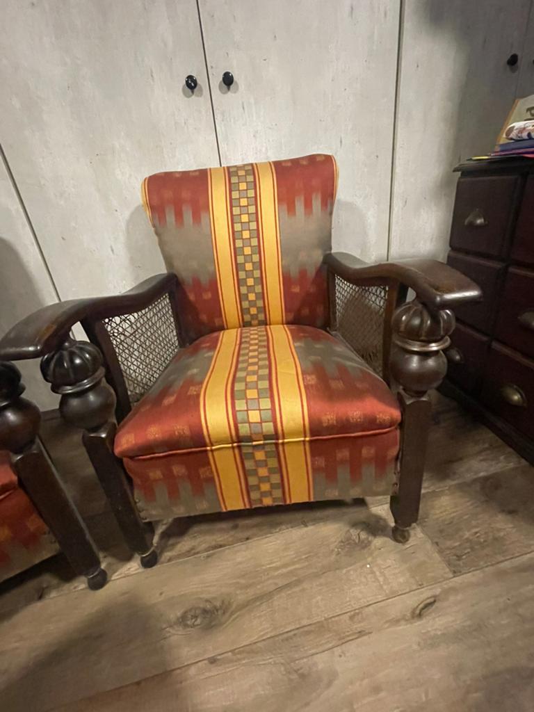 2 stoelen met tafeltje, Ophalen, Gebruikt, Vintage, 75 tot 100 cm