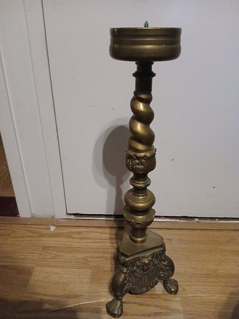 Antieke, zware kerk kandelaar van koper ,50cm hoog, Ophalen of Verzenden, Koper of Brons