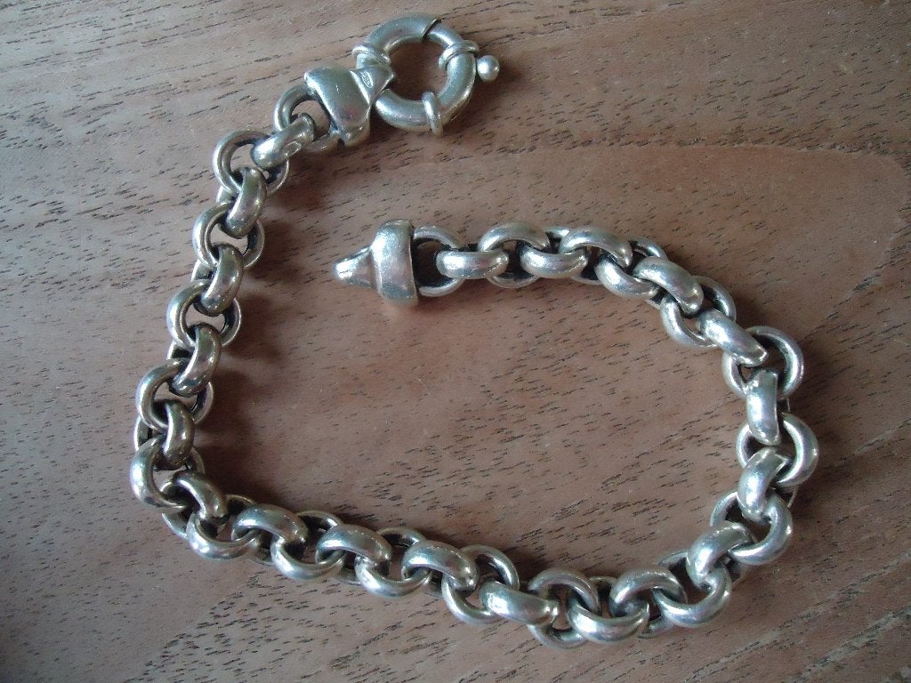 mooie echt zilveren jasseron armband met groot slot 23 cm, Ophalen of Verzenden, Zo goed als nieuw, Zilver, Zilver