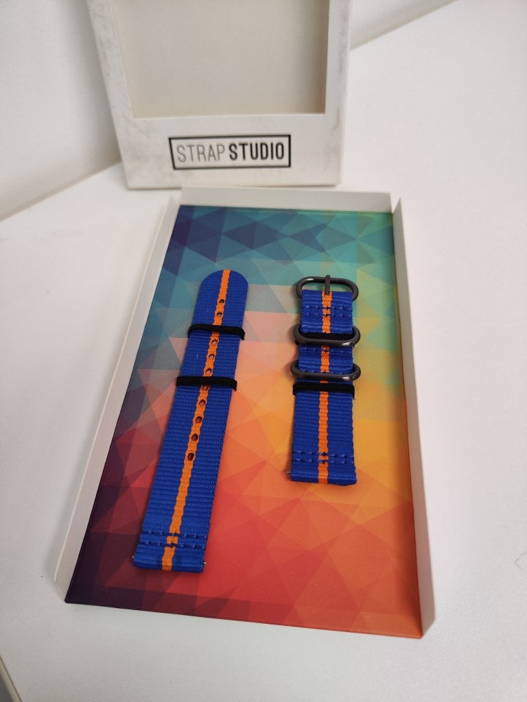 Samsung Nylon bandje 20mm - Blauw/Oranje, Bandje, Madefor@samsung.com, Nieuw, Ophalen of Verzenden
