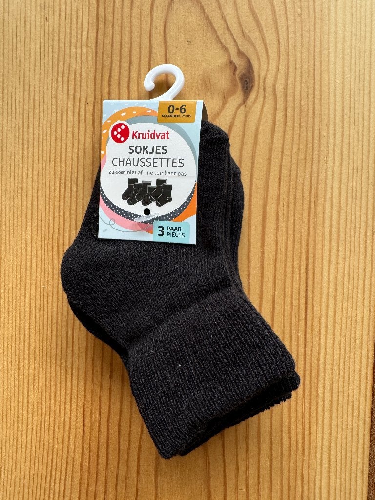 Kruidvat Babysokjes - 0 tot 6 maanden - Zwart 3 paar - NIEUW, Kinderen en Baby's, Schoentjes, Jongetje of Meisje, Nieuw, Kruidvat