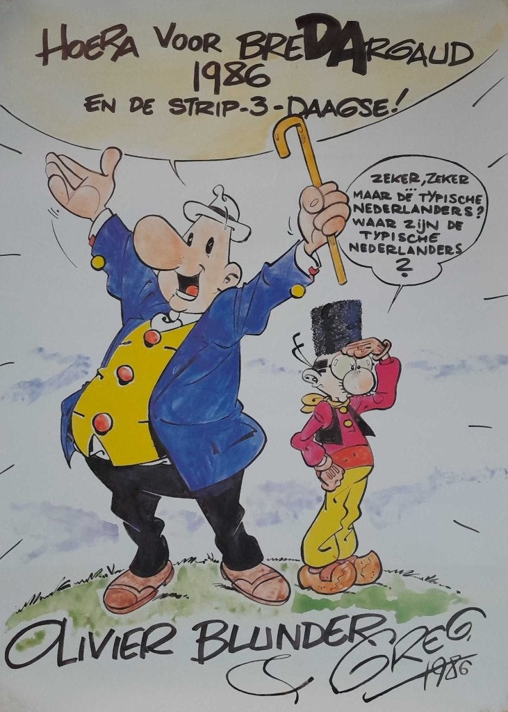 Poster Olivier Blunder 1986, Ophalen, Greg, Eén stripboek, Zo goed als nieuw