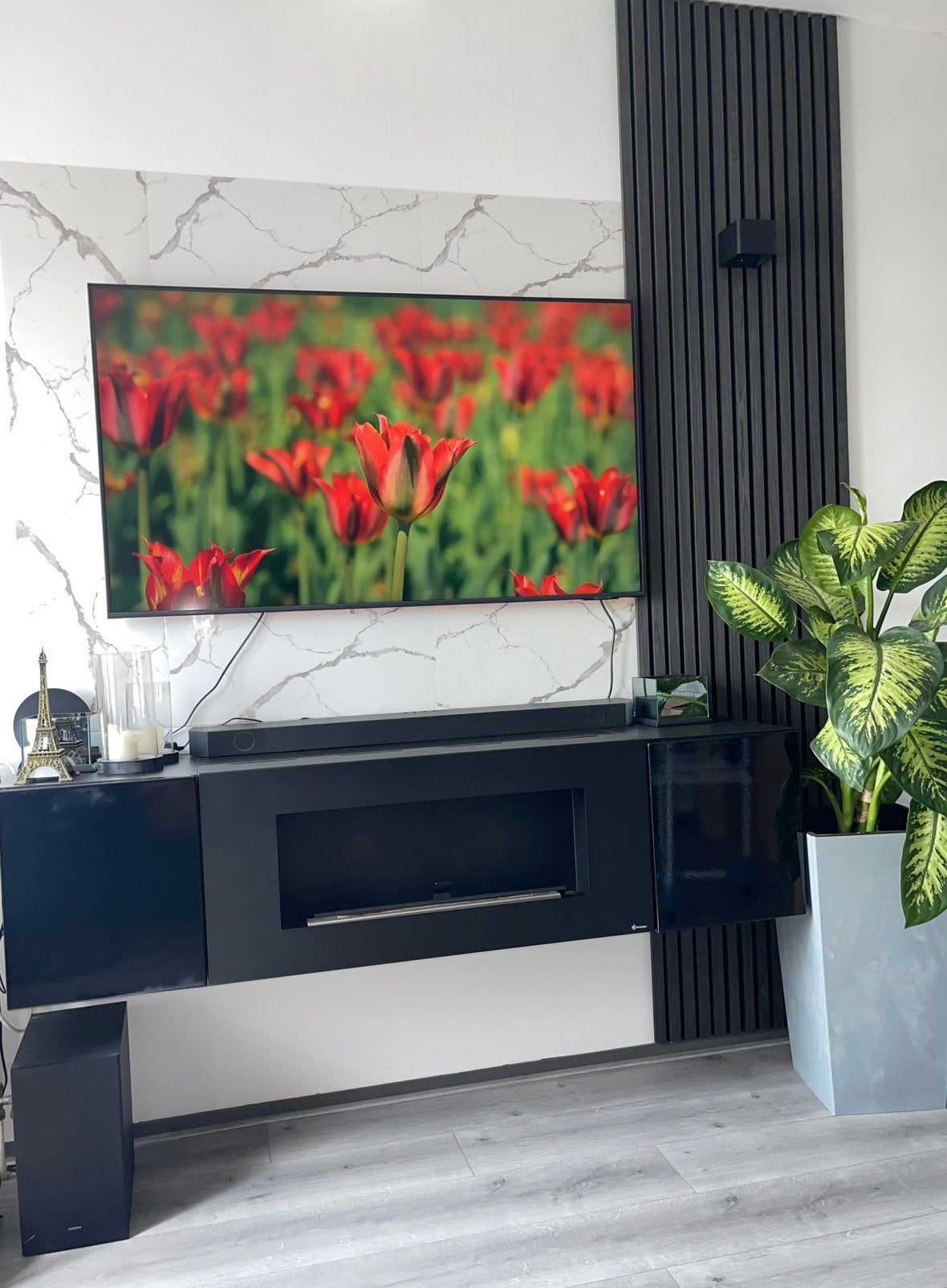 Tv kast met open haard, Ophalen, 100 tot 150 cm, Zo goed als nieuw, Minder dan 100 cm