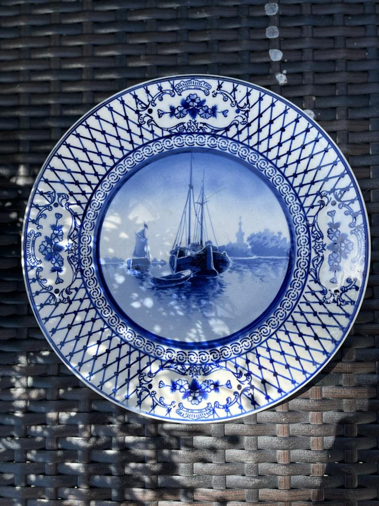 Antiek Delfts Blauw Wandbord met Hollands Landschap, Antiek en Kunst, Ophalen