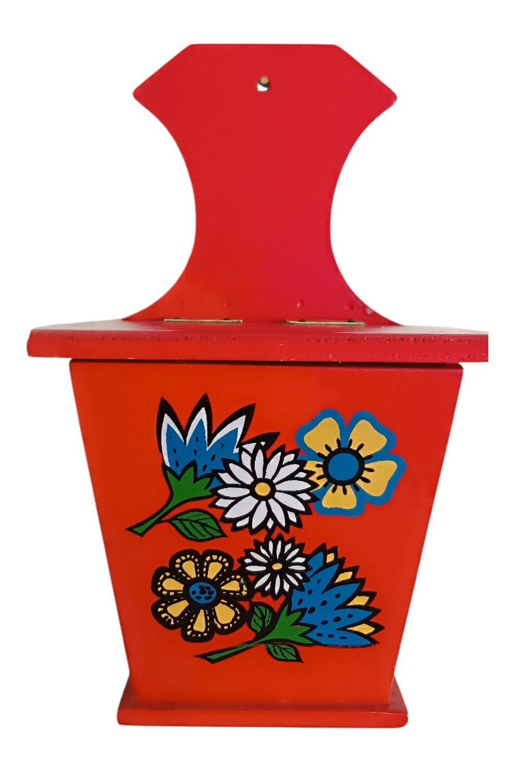 Retro houten zoutpot / wandbakje met bloemen – Jaren 70, Antiek en Kunst, Ophalen of Verzenden