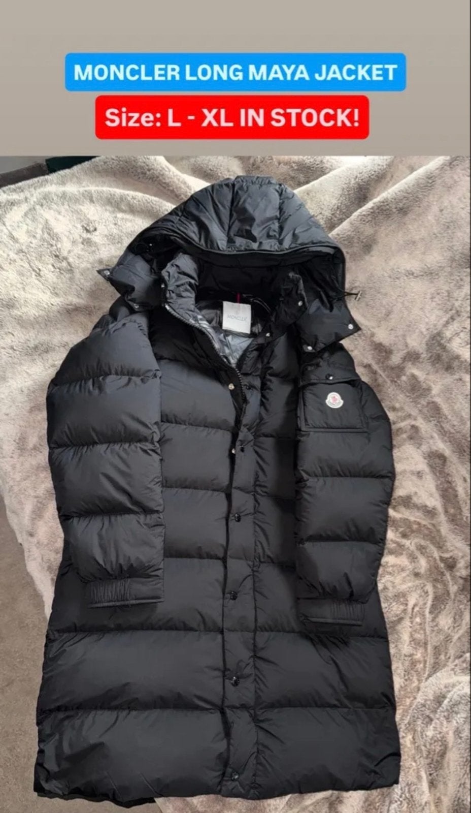 Moncler Long Maya Winterjas - Zwart (M), Ophalen of Verzenden, Zo goed als nieuw, Maat 48/50 (M), Zwart