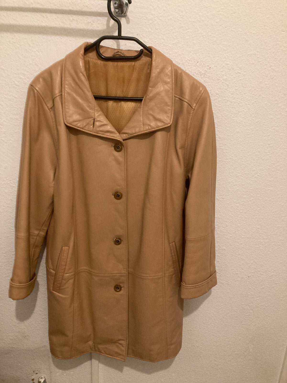 Leren dames 3/4 jas, Ophalen of Verzenden, Zo goed als nieuw, Maat 38/40 (M), Beige