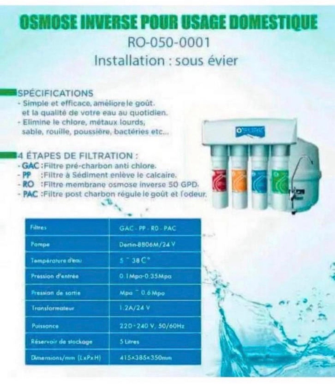 Osmose Omgekeerde osmoseur thuis 50GDP Smart waterzuivering, Nieuw, Ophalen of Verzenden, H, H