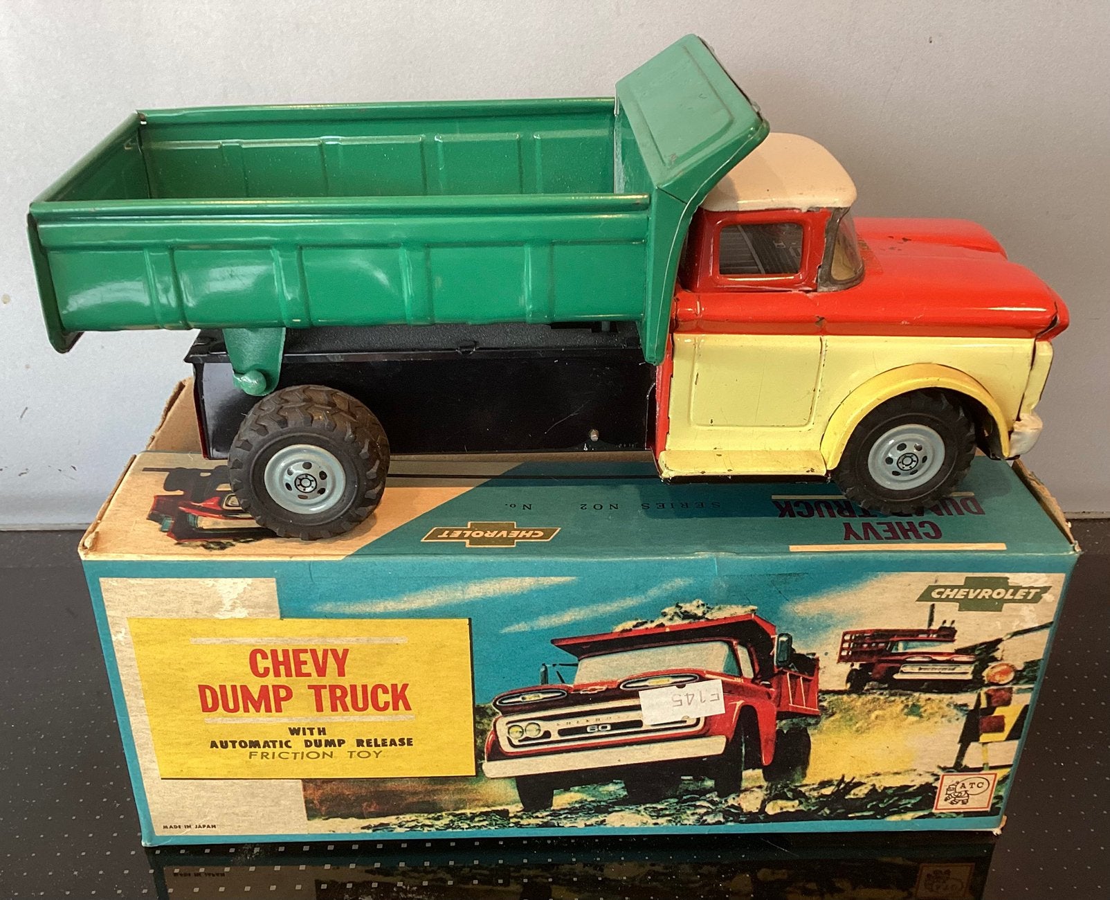 Blikken 1950-60 Chevrolet Dump Truck,ATC,Japan,nieuw in doos, Ophalen