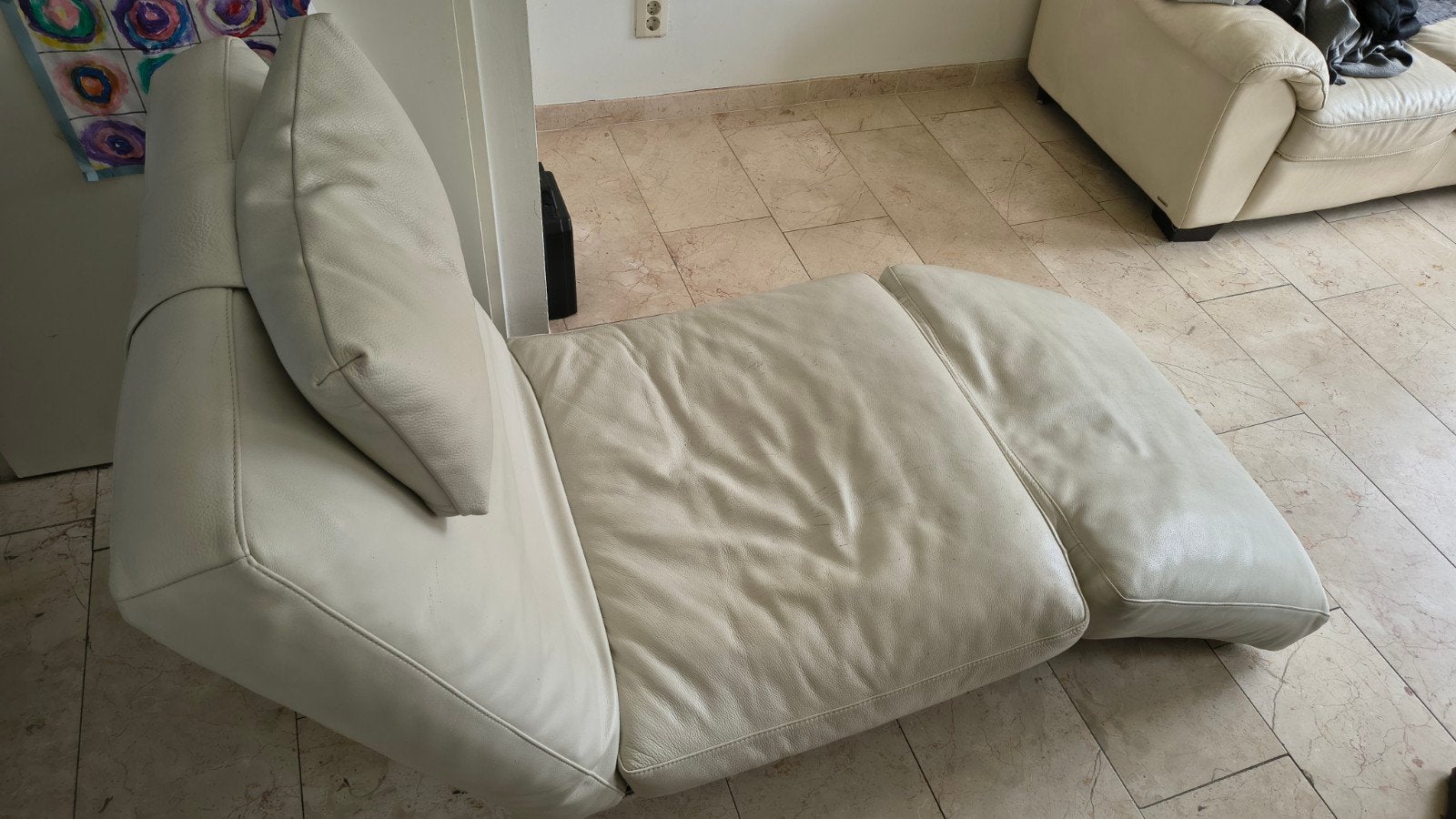 Natuzzi  Zeta Chaise Longue in wit leer, Ophalen, Gebruikt, Eenpersoons, Leer