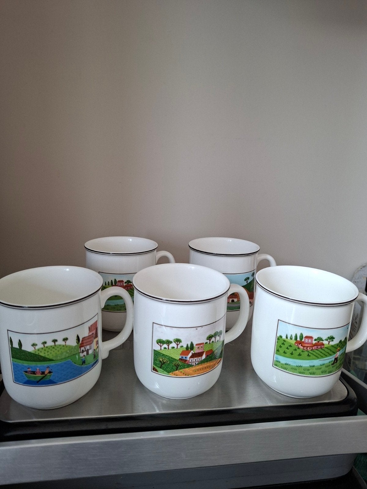 5 Villeroy & Boch Naif Design porseleinen mokken - z.g.a.n., Verzenden, Villeroy & Boch, Mok, Zo goed als nieuw