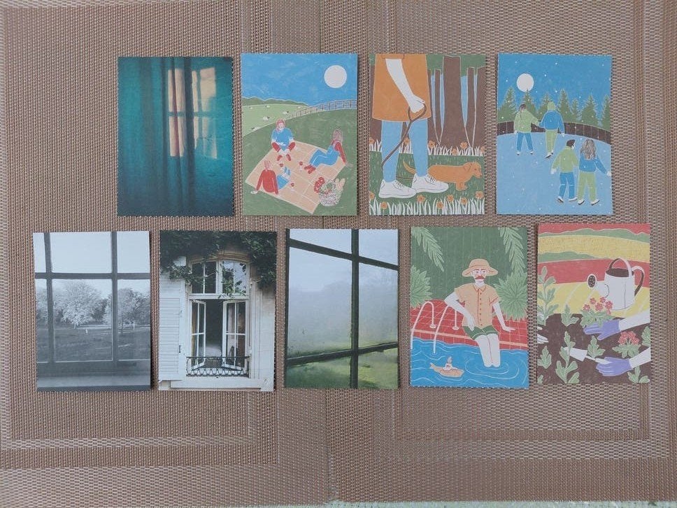 9 Kunst- ansichtkaarten. Linda Ellen en Danique van Kesteren, Verzamelen, Ophalen of Verzenden, 1980 tot heden, Ongelopen, Overige thema's