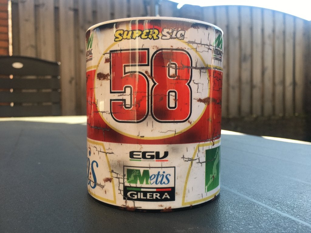 ✅ Marco Simoncelli Gilera mok MotoGP Super Sic Vintage olie, Ophalen of Verzenden, Nieuw, Motoren