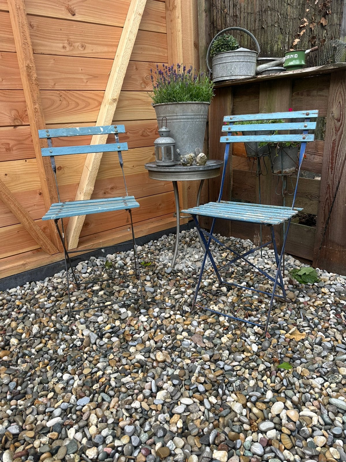 Brocante bistro stoeltjes, stoel, set, Frans, Ophalen of Verzenden