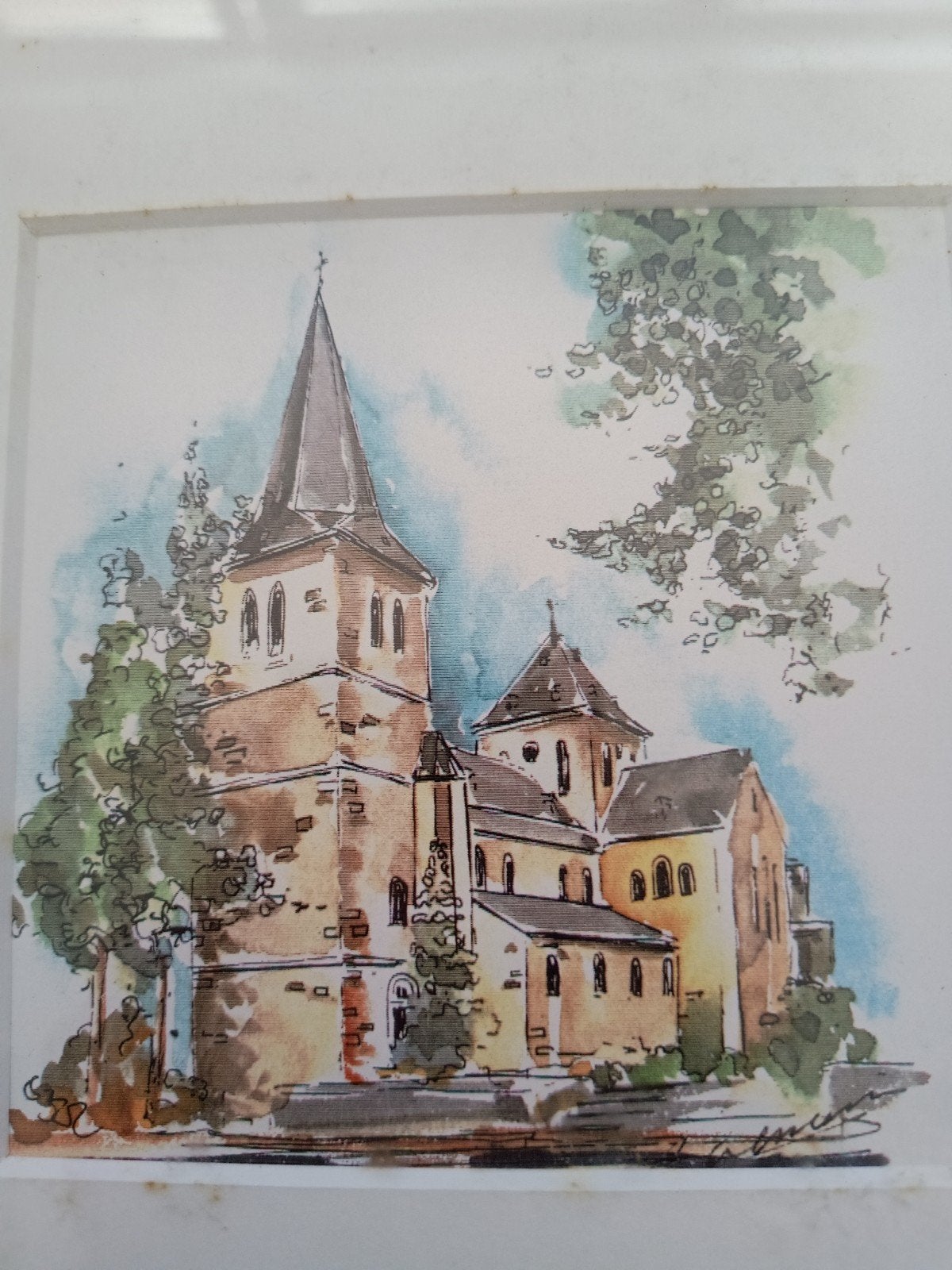 Kerkje in aquarel, ingelijst, Antiek en Kunst, Ophalen of Verzenden